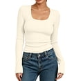 thumbnail image 2 of MYAOYINo Boundaries Ladies Long Sleeve Ribbed Tee Scoop Neck Slim Fit Casual Top, 2 of 9