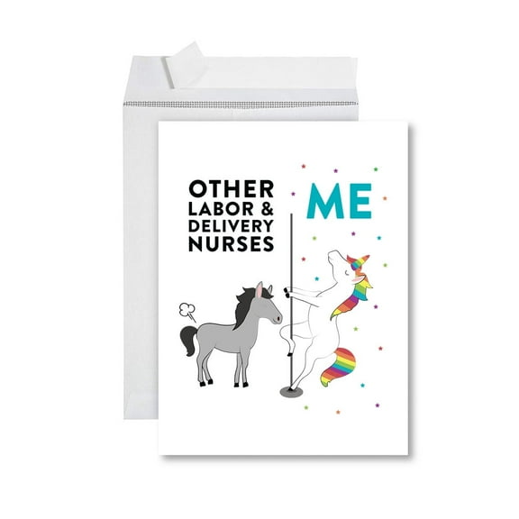 Koyal Wholesale Funny All Occasion Jumbo Card, Horse Unicorn, Blank Greeting Card with Envelope, Labor & Delivery Nurses