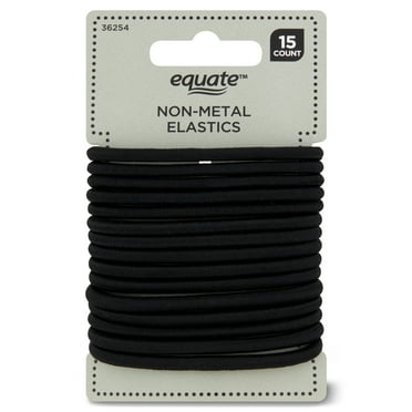 Equate Non-Metal Hair Elastics, Black, for Ponytails, Braids, or Buns (15 Count)