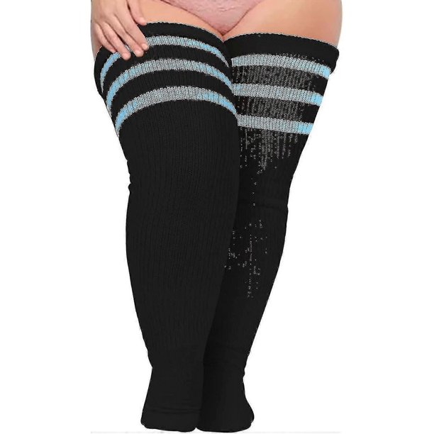 Calcetines altos hasta el muslo para mujer de talla grande para muslos gruesos - Extra largos a rayas gruesos