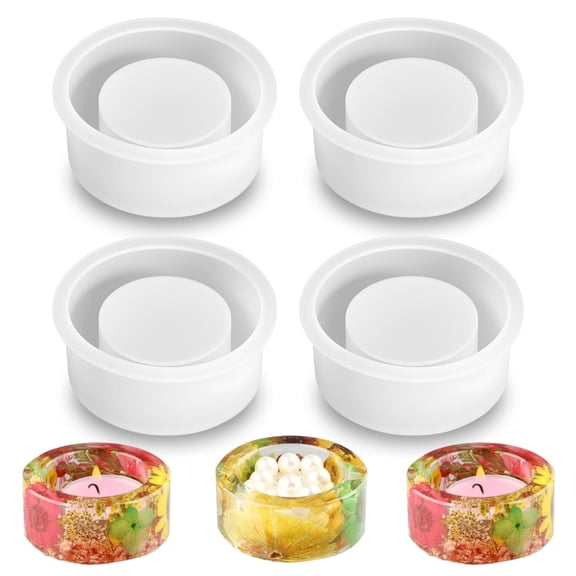 4Pcs Tealight Candle Holder Resin Molds, Round Candle Holder Molds for Resin, Epoxy Resin Molds for DIY Crafts, Trinket Container, Candlestick, Wedding, Christmas Home Decor