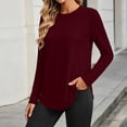thumbnail image 2 of Bxsruta Womens Tops Long Sleeve Crew Neck Tunic Shirts High Low Hem Casual Tee, 2 of 6