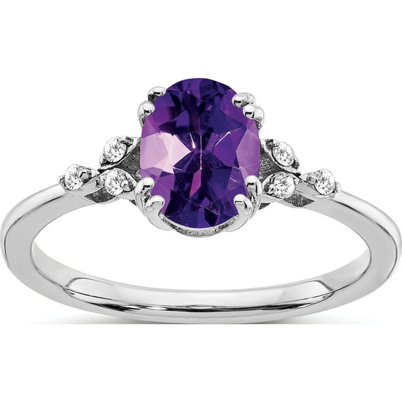 Sterling Silver Rhodium-Plated Amethyst And Diamond Ringsize 6 - Jbsp