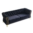 thumbnail image 3 of Modern Velvet Sofa, Button Tufted Chesterfield Sofa with Scroll Arms and Gold Metal Legs, 3-Seater Sofa Couch Upholstered Sofa for Living Room Bedroom Office Apartment, 87.40"×32.68"×29.92", Black, 3 of 7