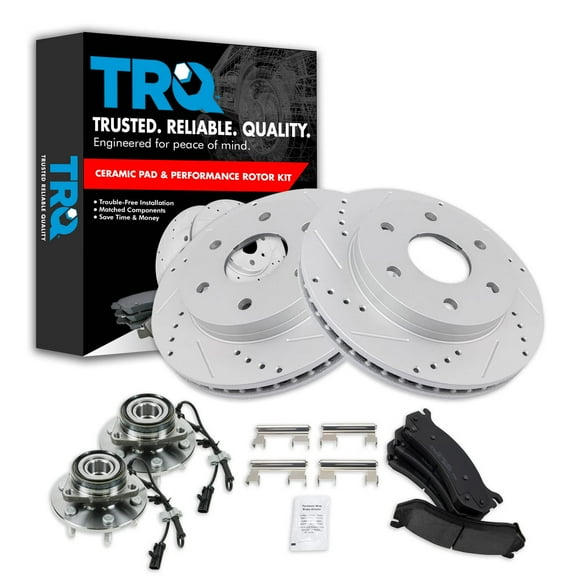 TRQ Wheel Hub & Premium Posi Ceramic Brake Pad Performance Rotor Kit Fits Select GM SUV