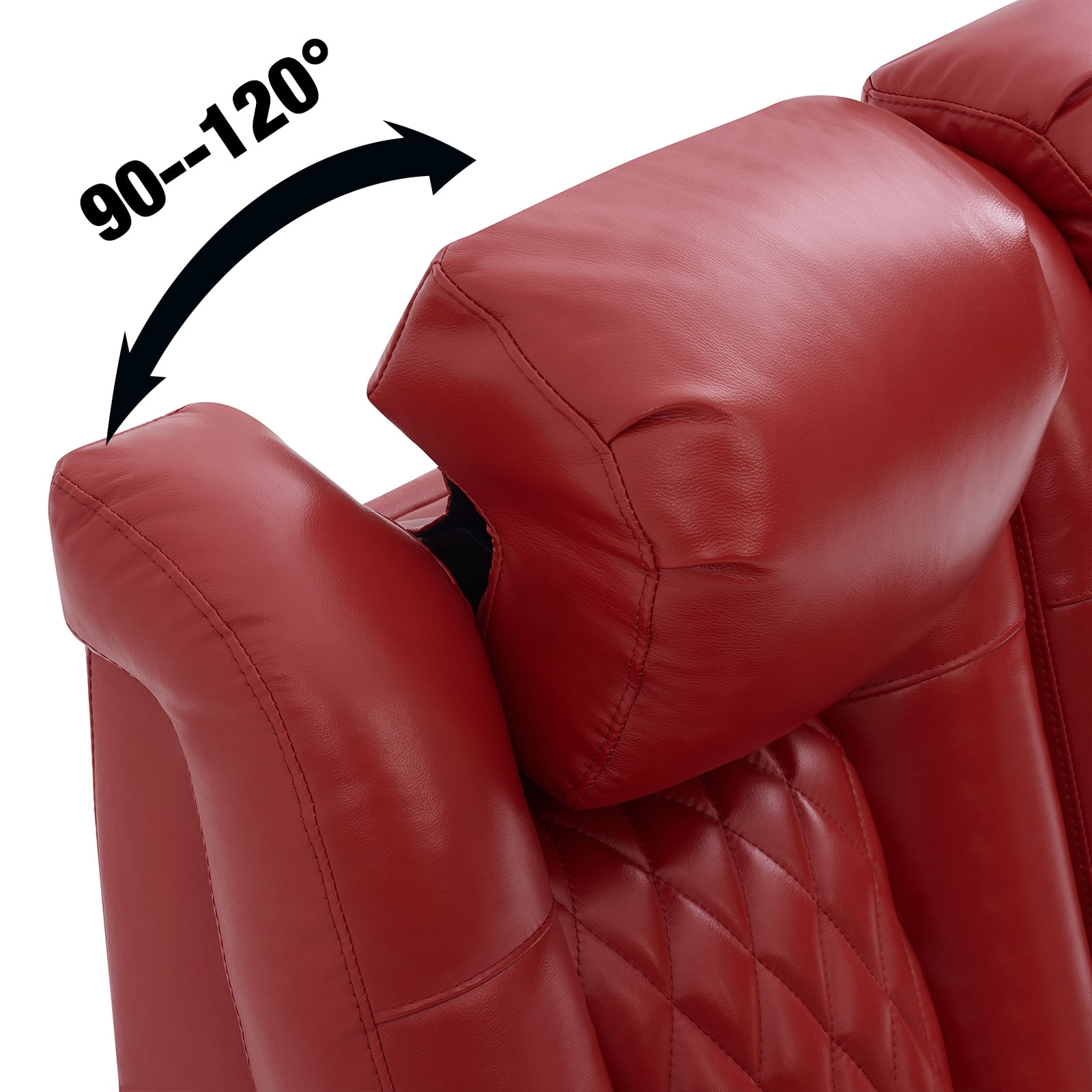 comfiroom Home Theater Seating Classic Series Top Grain Leather Recliner Chair Dual Power Electric Headrest Movie Gaming Sofa with Tray Table Type-C USB Charger (RED, Row of 4 Loveseat Left)