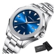 thumbnail image 1 of Reloj deportivo Crrju Calendar luminoso de acero inoxidable con fondo plateado/azul, 1 of 4