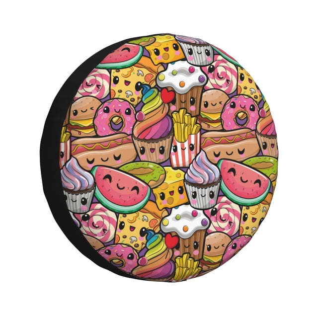 Fotbe Fruit-Flavored Ice-Cream Funda de Llanta de Repuesto con Estampado, Engrosada, Ajuste Universal para Jeep, Remolque, RV, SUV, Camión-15 inch