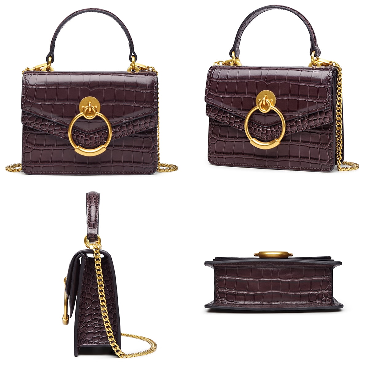 FEIMINA Mini Handbags For Women Crossbody Bags, Genuine Leather Purple Purses Totes, Cute Womens Small Long Strap Shoulder Bags Cow Hide
