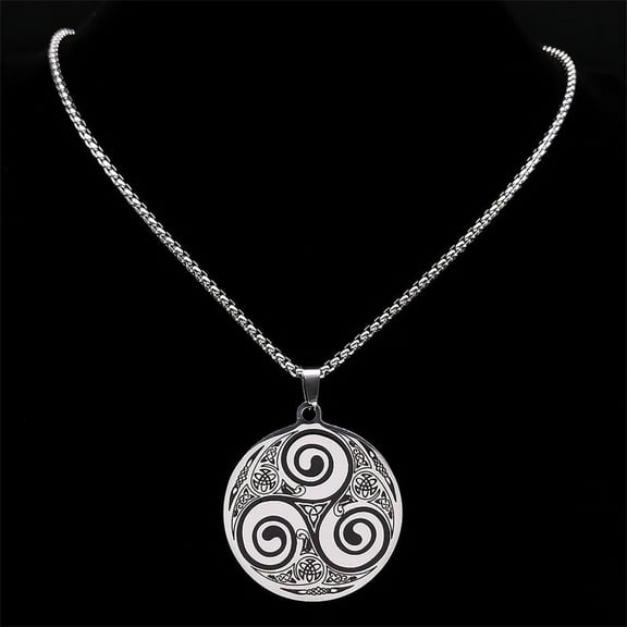 Viking Witch Celtic Knot Pendant Necklace 14K White Gold Men Chain Odin Gothic Necklace Protection Amulet Jewelry