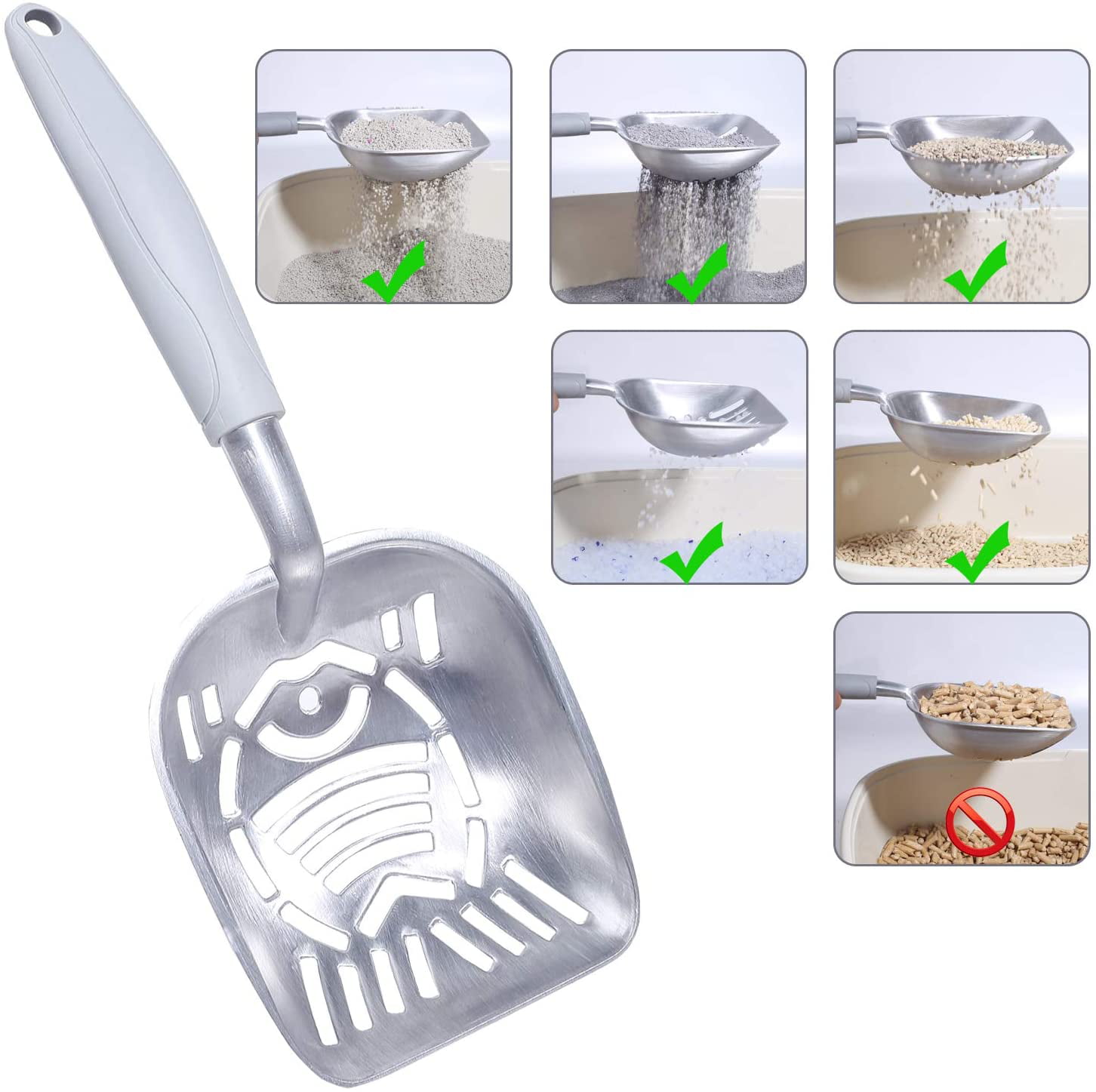 Sifter with Deep Shovel and Ergonomic Handle Jumbo Size Durable Metal Litter Scoop for Kitty Vivaglory Cat Litter Scoop Made of Heavy Duty Solid Aluminum 1PC 