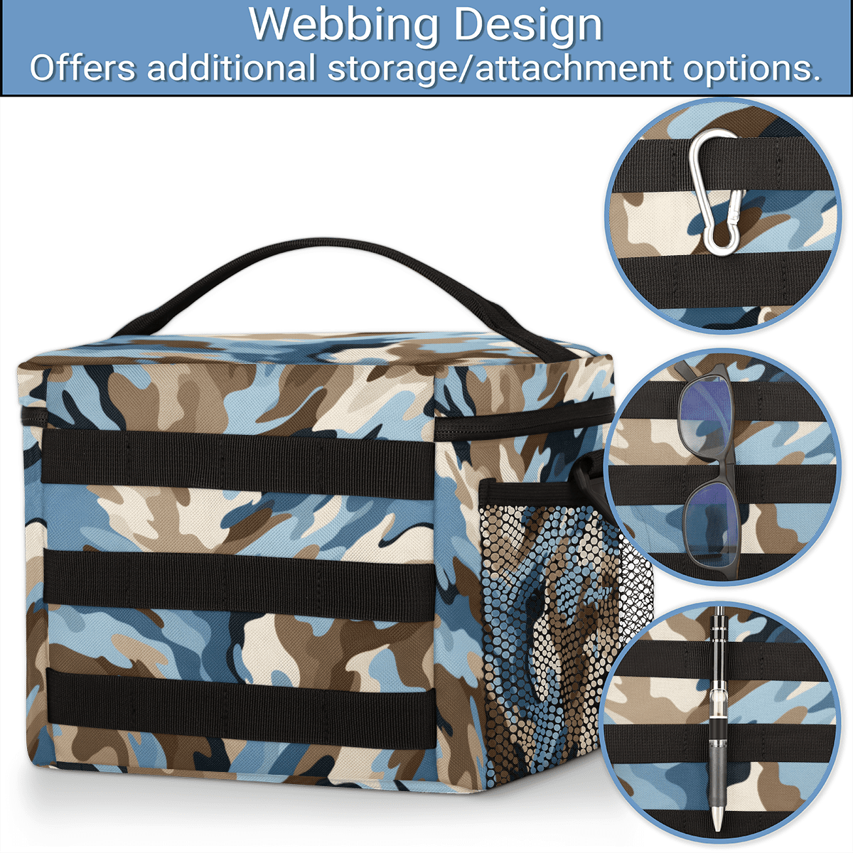 Water-Resistant Tactical Lunch Bag，0.4 Inch Insulated Meal Prep Bag with Removable Strap & Pouch,Camouflage Cooler Bag for Work,Gym,or Outdoor