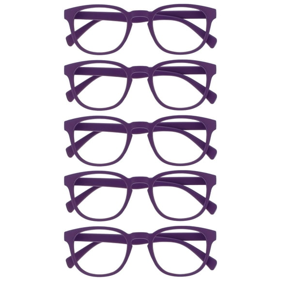 OPULIZE POP Reading Glasses for Women Men,Scratch Resistant Round Matt Frame with Spring Hinges, Purple +3.00 (Pack of 5)