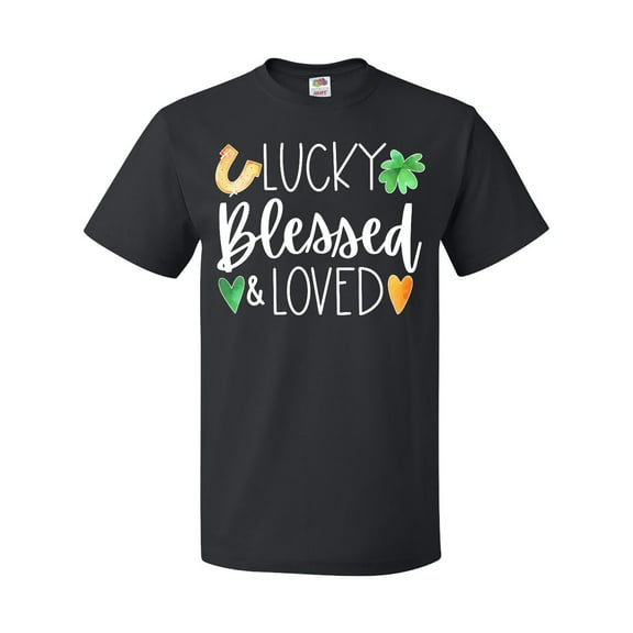 Inktastic Lucky Blessed and Loved Horseshoe Clover Hearts T-Shirt
