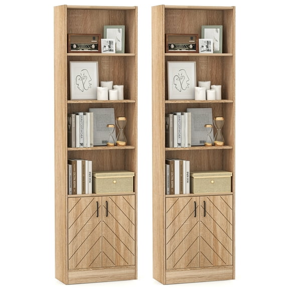 Gymax 2 PCS 71'' Bookshelf w/2-Door Cabinet 6-Tier Bookcase Tall Storage Cabinet Display Rack