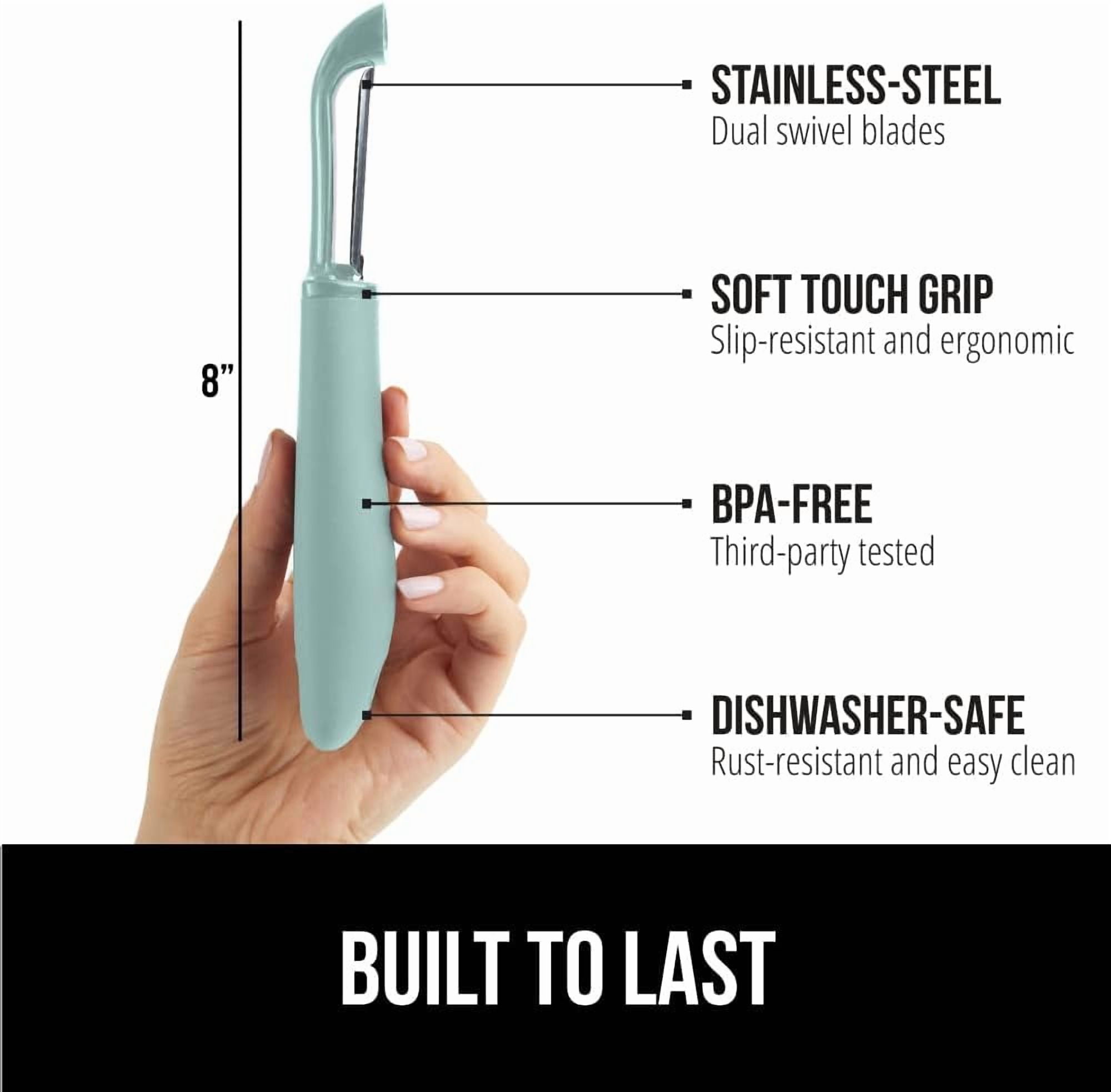 JJEAN-® Patented BPA-Free Vegetable Peeler, Extra Sharp Swivel Stainless Steel Blades with Guard, Comfortable Soft Handle, Easily Peel Carrots or Fruit, Potato Eye Remover, Dishwasher Safe, Mint
