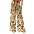 thumbnail image 5 of Women's Boho Sheer Wide-Leg Pants Printed Chiffon Sun Protective Trousers Flowy Palazzo Pants for Casual Beach Days,XL,Beige2, 5 of 6