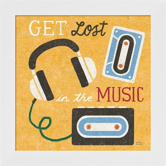 Great Art Now Retro Desktop Headphones v2 by Michael Mullan, Framed Wall Art, 14W x 14H