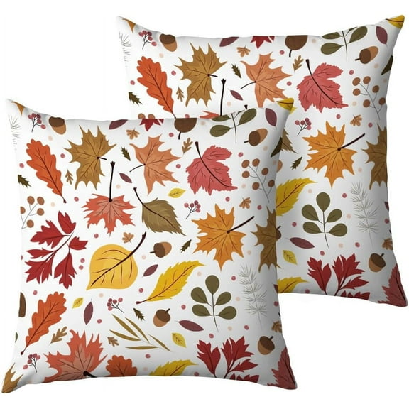 2PCS Throw Pillow Covers, Decorative Thanksgiving Halloween Fall Pillow Covers 18x18, Soft Cushion Pillow Cases for Sofa Couch Bed Bedroom Home Living Room Halloween Fall Leaves Decor, No Insert