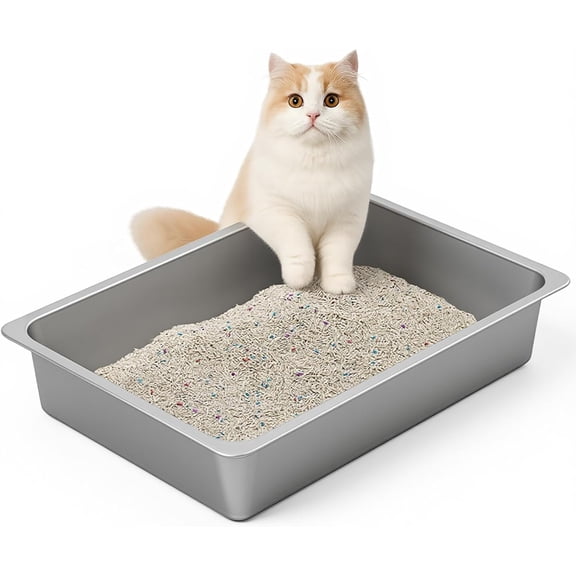 Stainless Steel Litter Box, Large Low Entry Metal Cat Pan Box, Indoor Litter Tray, Non Stick, No Smell, Easy to Clean, Pet Toilet Supplies for Cats