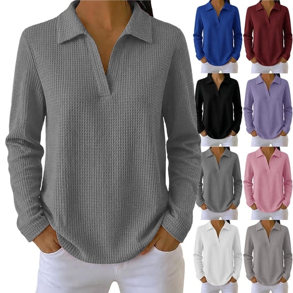 NominalSnug Sweatshirts for Women Long Sleeve Shirts V Neck Collared Loose Fit Pullover Tops