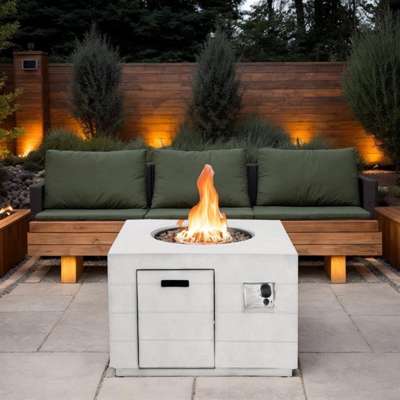 Topcobe 34" Square Concrete Propane Fire Pit Table with Lava Rocks and Cover 50 000 BTU for Camping, Fire Pits & Outdoor Fireplaces, Backyard Furniture, Gray