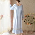 thumbnail image 3 of SWSMCLT Women's Long Sleeve Pajamas Summer Fall Long Spring Thin Ruffle Pjs Nightgown Short Sleeve Cotton Blue Large, 3 of 4