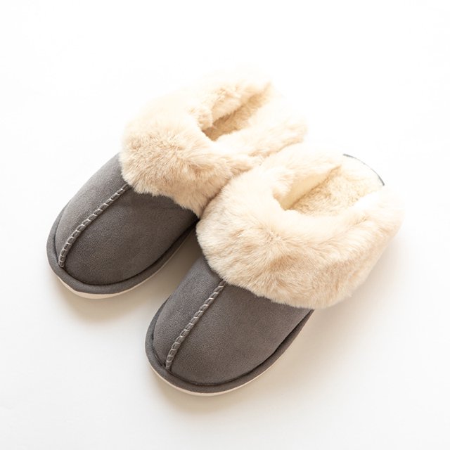 Zapatillas de casa para parejas de algodón con boca de lana cálida a la moda de otoño e invierno, zapatillas de algodón de felpa con fondo grueso antideslizantes