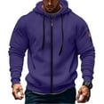 thumbnail image 2 of SWSMCLT Men's Comfy Hoodies Coats Flap Pocket Hood Long Sleeve Regular Fit Ribbed Hooded Sweatshirt Full Zip Purple 3X-Large, 2 of 3