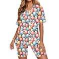 thumbnail image 2 of Mujeres Outfits Conjunto de Verano Manga Corta Cuello en V Y Pantalones Cortos, Impresión de Pascua Cómoda Ropa de Casa de Dos Piezas, 2 of 6