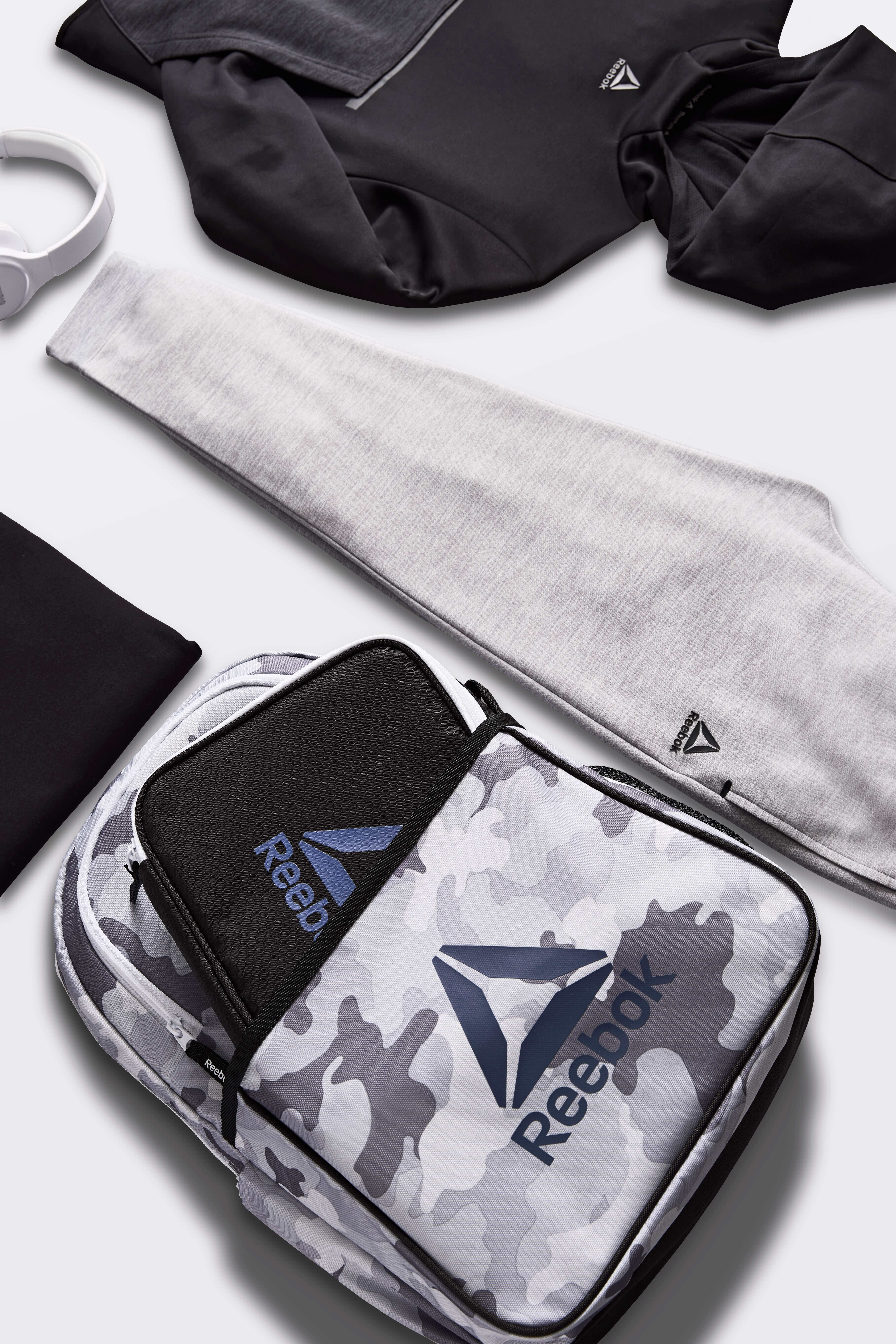 Reebok Boys' Riley 17" Laptop Backpack with Lunch Box Set, 2-Piece, Light Grey Camo