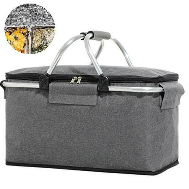 1 Pcs Picnic Basket,portable Collapsible Cooler Bag, Grocery Basket