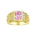 thumbnail image 1 of RYLOS Men's Rings 14K Yellow Gold Designer Nugget Ring Oval 9X7MM Gemstone & Diamonds  Pink Ice October Birthstone Rings For Man Size 11, 1 of 7