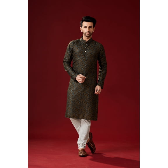 Men's Woody Brown Color Indian Traditional Wear Tunic Cotton Kurta Pajama Set