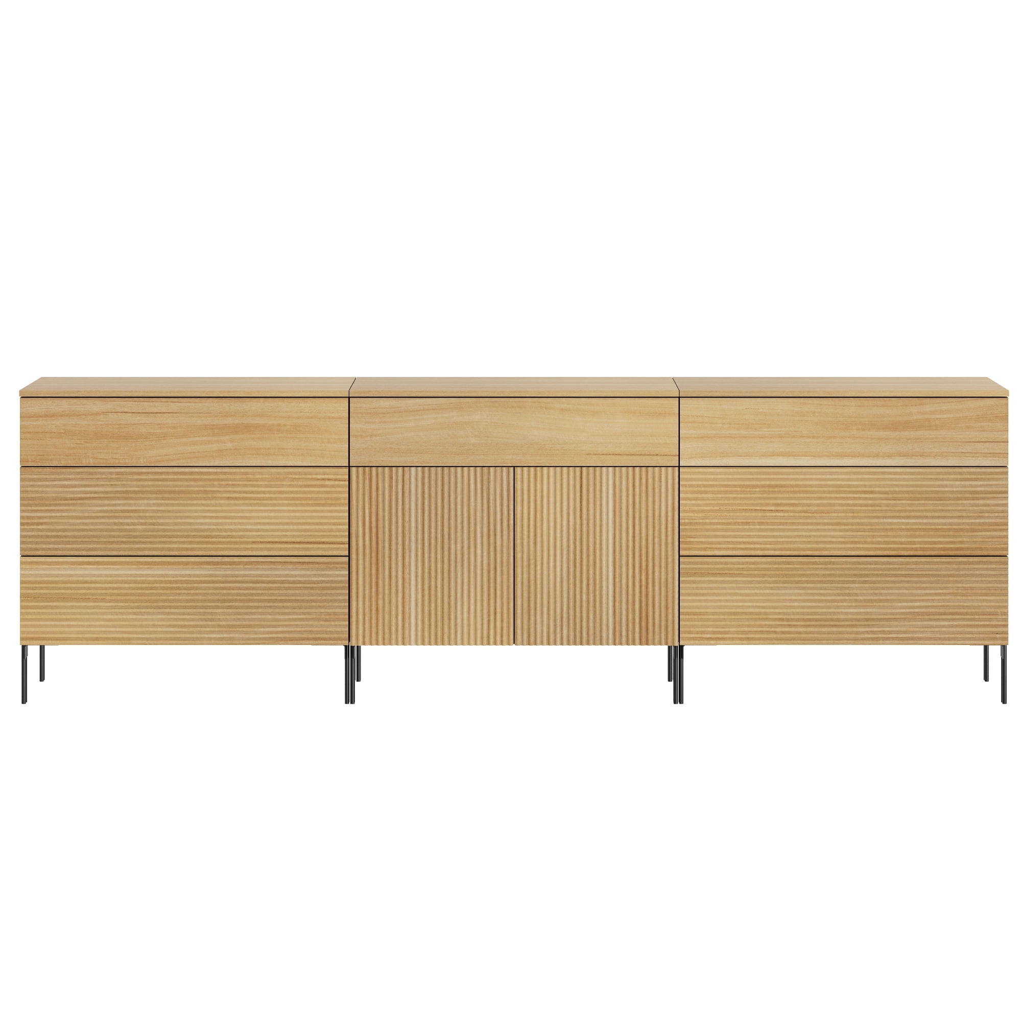 WAMPAT 94.5" Sideboard Cabinet with 6 Drawers and 2 Doors, Modern Fluted Credenza Buffet Cabinet with Adjustable Shelves, Large Storage Cabinet for Dining Room, Living Room