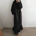 thumbnail image 2 of Vestido holgado de manga larga con capucha y estampado liso para mujer talla grande - Vestido informal tipo sudadera con bolsillos, primavera/otoño/invierno, 2 of 5