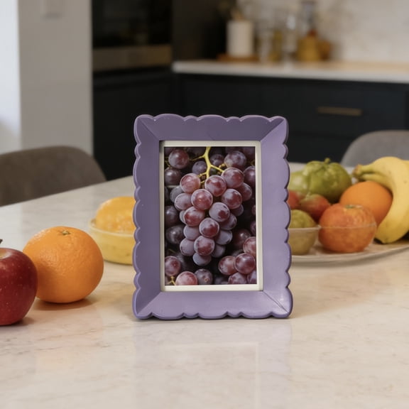 Purple Picture Frames 4x6, Modern Minimalist Tabletop and Wall Display Frame for Home Décor, Hand Painted Resin Photo Frame with Carved Scalloped Edge Design