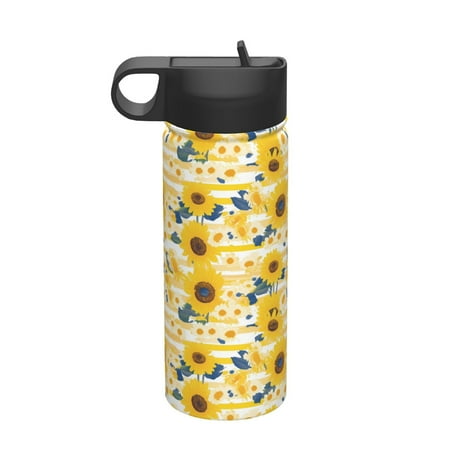 

Gaeub Striped Sunflower Daisy Printed 18oz Sports Insulated Kettle With Straw Sports Insulated Bottle Water Bottle For Running Hiking Cycling Climbing Mens Womans Insulated Water Bottle