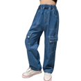 thumbnail image 3 of KAUOD Girls Baggy Cargo Jeans Wide Leg Denim Pants Kids Elastic Waist Loose Fit Trousers Multi Pockets Streetwear Clothes, 3 of 7