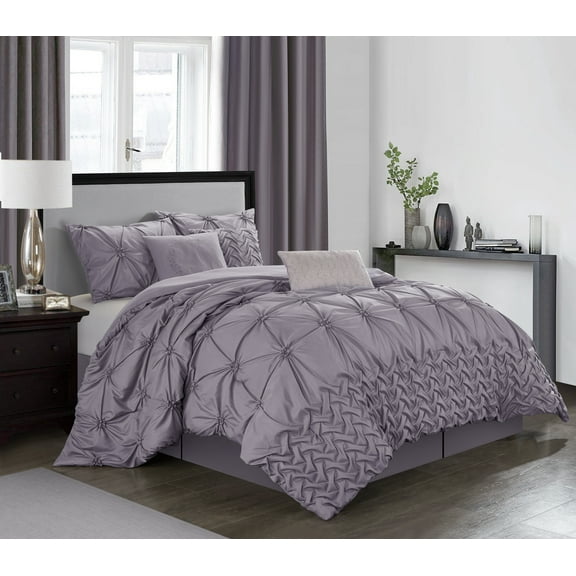 Nanshing Morgan 7 Piece Pinch Pleat Comforter Set, Purple, Queen