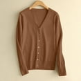 thumbnail image 1 of Womens Solid Down Long Sleeve Classic V Neck Knit Cardigan Sweater, 1 of 9