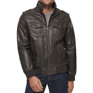 Levi's Men's Brown Faux Leather Aviator Bomber Jacket, Medium