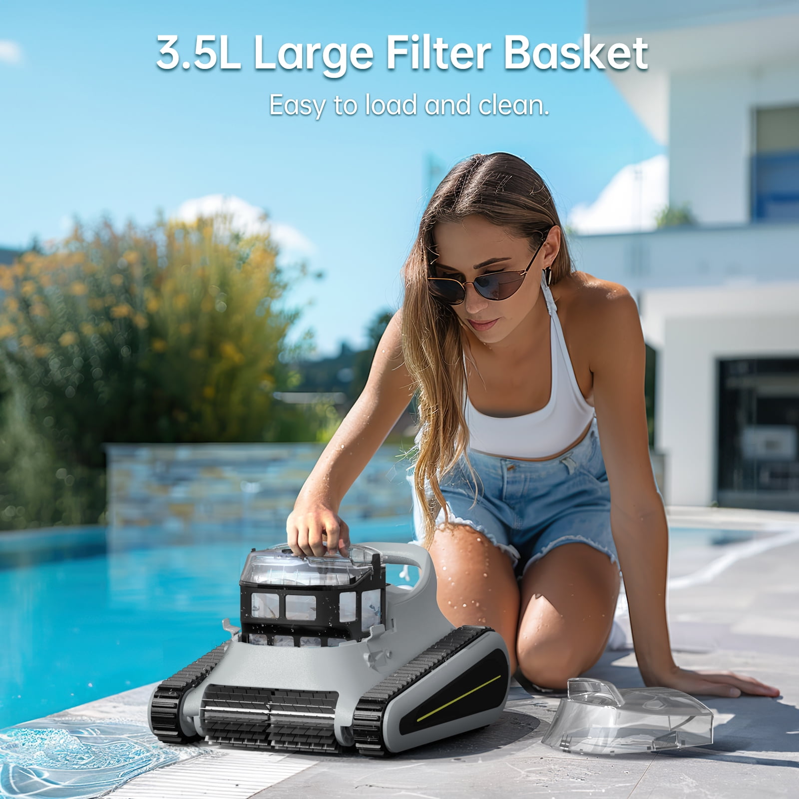 Cordless Robotic Pool Cleaner with 180W Powerful Suction, Smart Navigation for Inground & Above Ground Pools