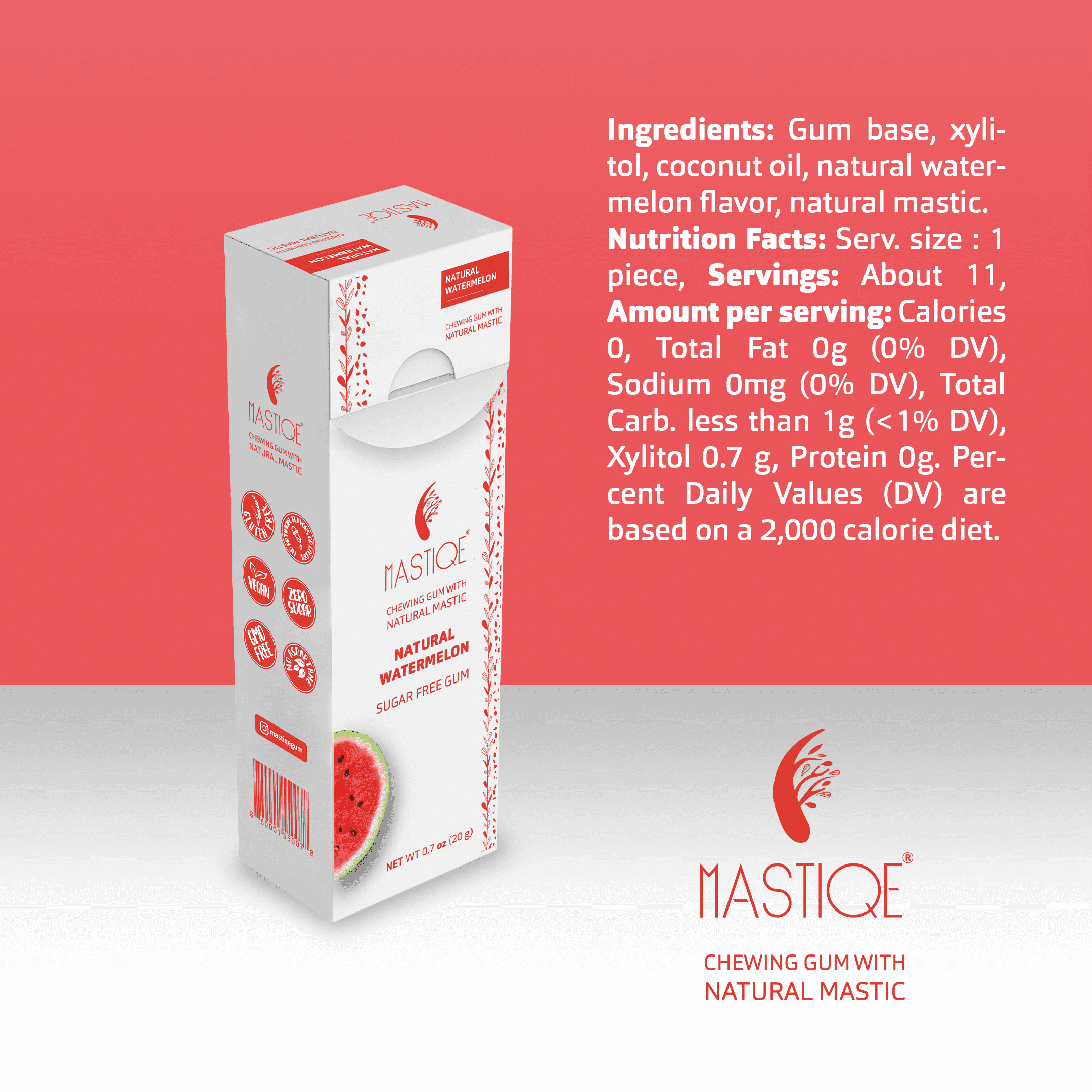 Mastiqe Sugar Free Chewing Gum with Natural Mastic -Watermelon