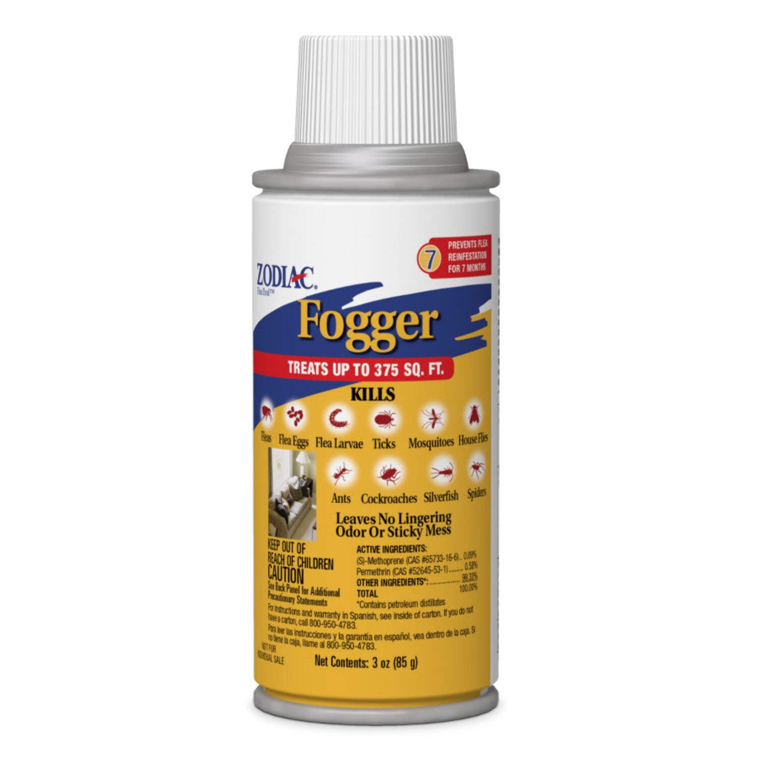 Zodiac FleaTrol Fogger Kills Fleas, Flea Eggs and Larvae, Ticks, Mosquitoes, Cockroaches, Ants, Spiders and Silverfish