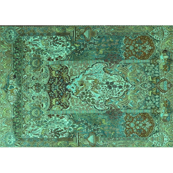 Ahgly Company Machine Washable Indoor Rectangle Persian Turquoise Blue Traditional Area Rugs, 8' x 12'