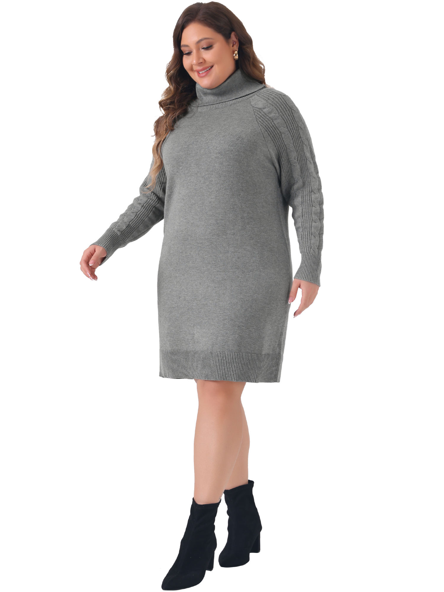 DARING DIVA Plus Size Long Sleeve Turtleneck Warm Pullover Mini Dress 1X Gray