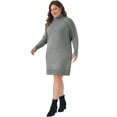 thumbnail image 3 of DARING DIVA Plus Size Long Sleeve Turtleneck Warm Pullover Mini Dress 1X Gray, 3 of 6