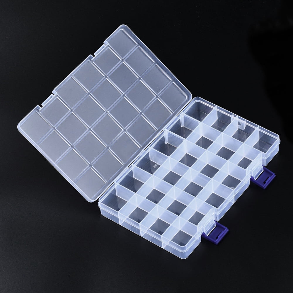 Rectangle Polypropylene(PP) Bead Storage Containers 24 Compartment Organizer Boxes with Hinged Lid for Jewelry Small Accessories Clear