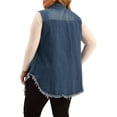 thumbnail image 3 of Unique Bargains Women's Plus Frayed Hem Shacket Pockets Denim Jean Jacket Outerwear Vest 4X Blue, 3 of 6